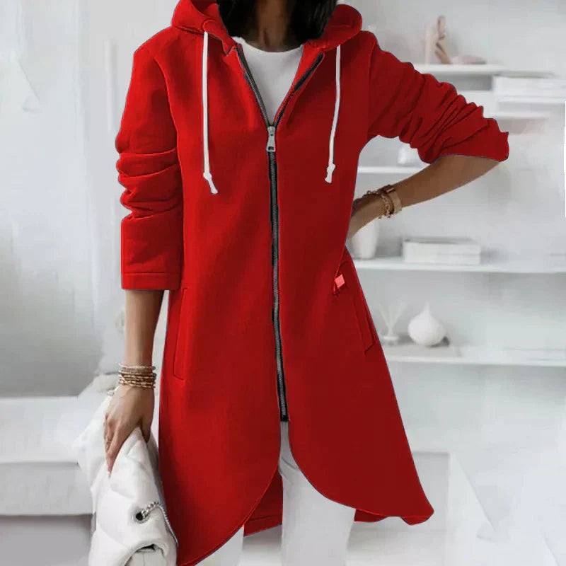 Comfortable Longline Zip Up Hoodie for Women with Drawstring Hood Fleece Lined Pocket Casual Style
