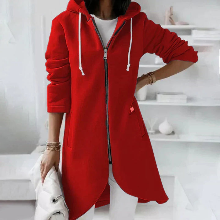 Comfortable Longline Zip Up Hoodie for Women with Drawstring Hood Fleece Lined Pocket Casual Style
