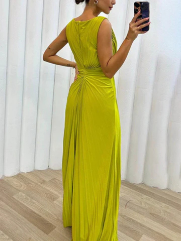 Elegant Satin Maxi Dress for Women with One Shoulder Ruched Waist High Slit Formal Wedding Guest Style
