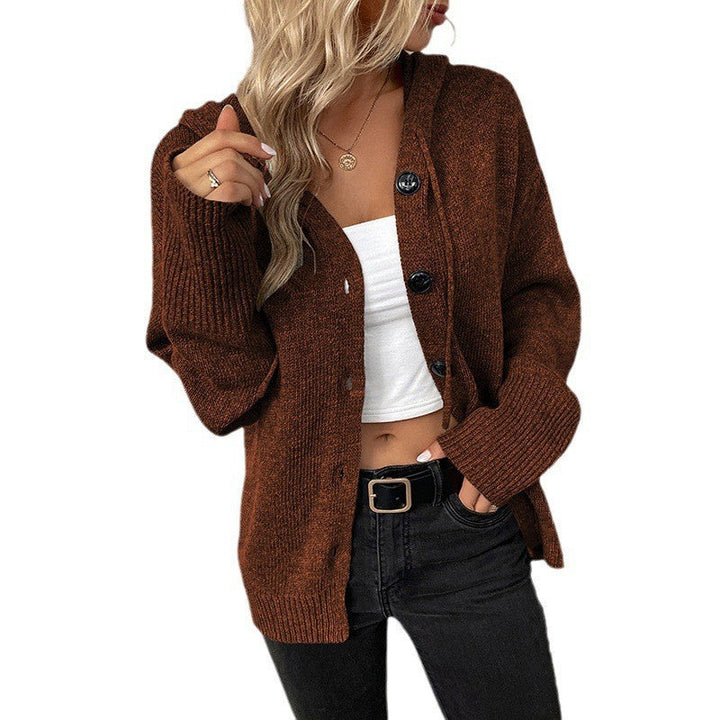 Comfortable Ribbed Knit Cardigan for Women with Hooded Button Front Long Sleeve Oversized Relaxed Style
