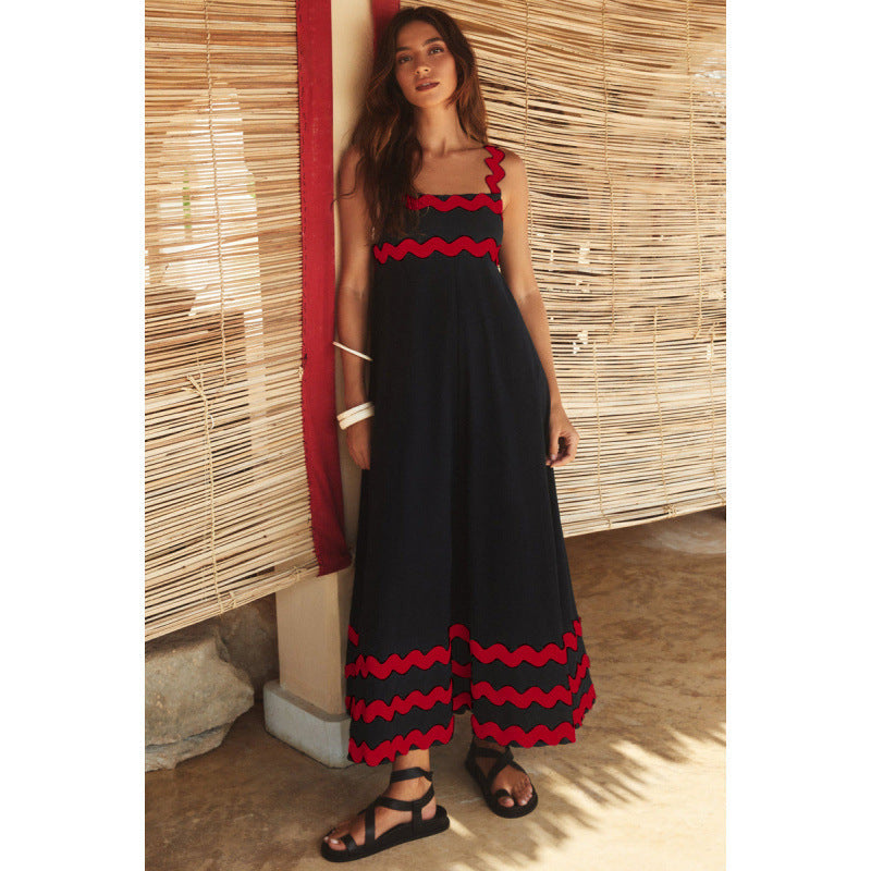 Effortless Boho Maxi Dress for Women with Square Neck Smocked Bodice Ric Rac Trim Tiered Style