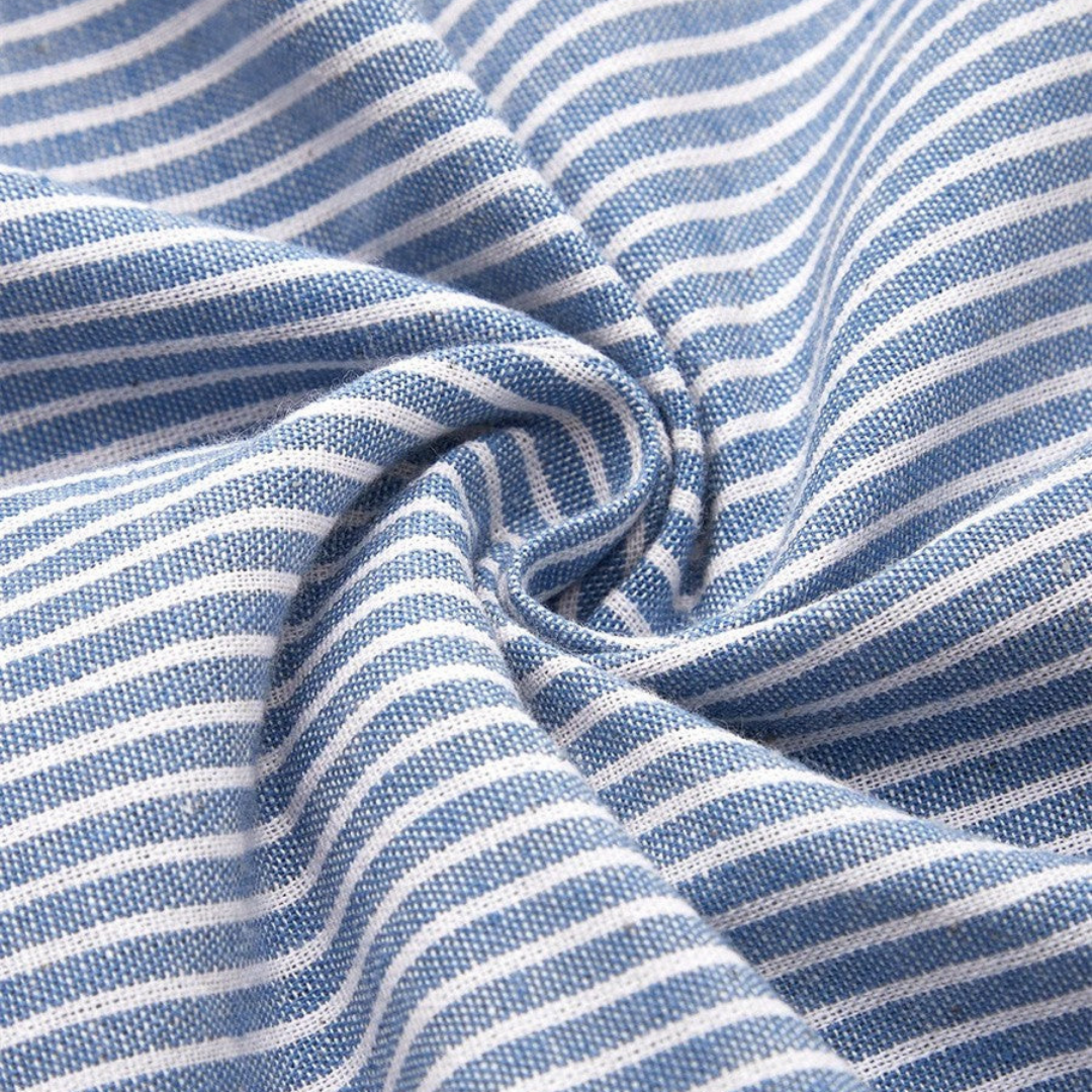 Wren | Linen Striped Button Trim Scoop Neck Pocket Midi Dress
