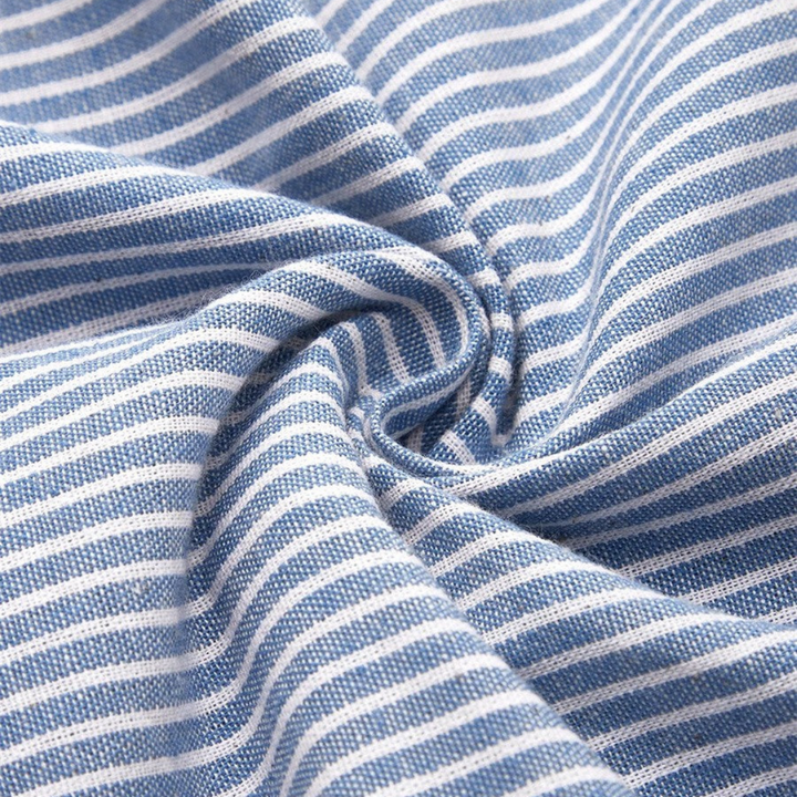 Wren | Linen Striped Button Trim Scoop Neck Pocket Midi Dress