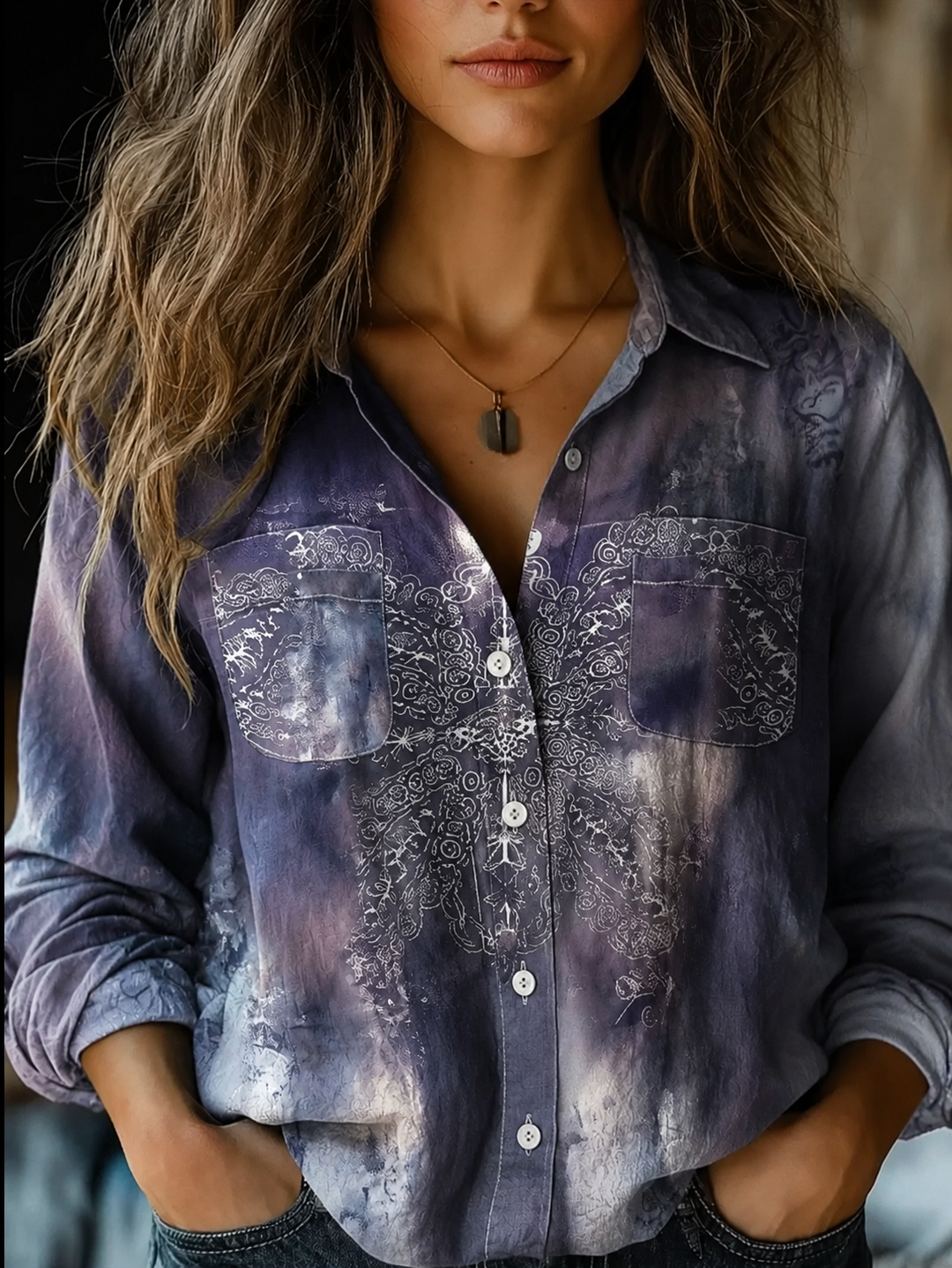 Effortless Floral Print Blouse for Women with V Neck Long Sleeve Quarter Zip Oversized Bohemian Style