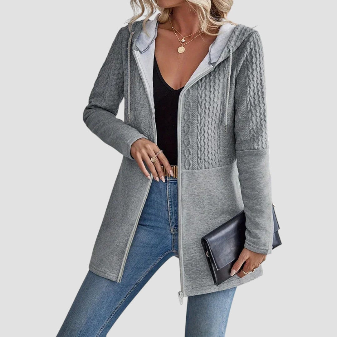 Effortless Cable Knit Cardigan for Women with Hooded Long Sleeve Zip Front Longline Relaxed Style
