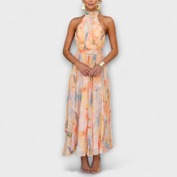 Reese | Chiffon Floral Halter Neck Wrap Waist Maxi Dress