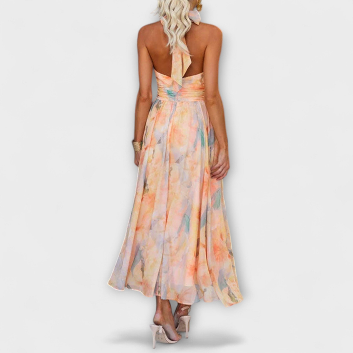 Reese | Chiffon Floral Halter Neck Wrap Waist Maxi Dress
