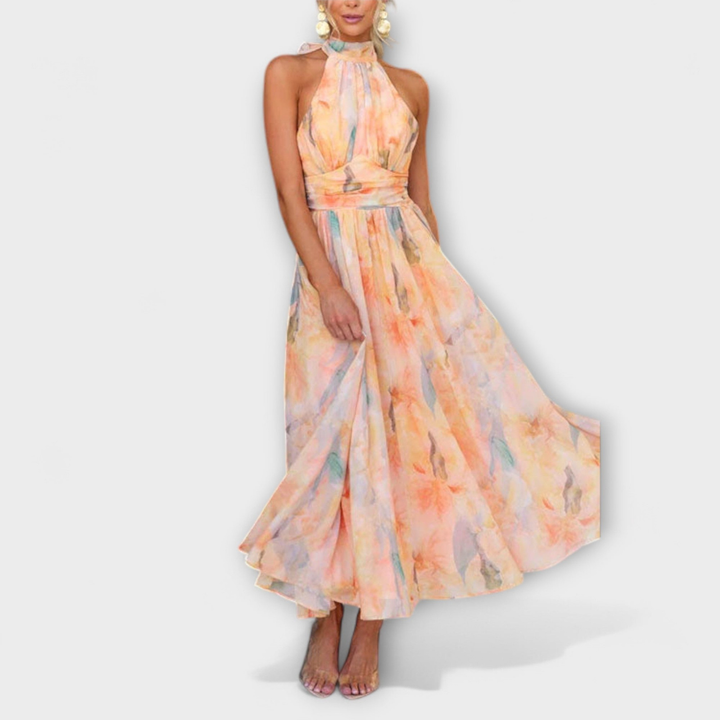 Reese | Chiffon Floral Halter Neck Wrap Waist Maxi Dress