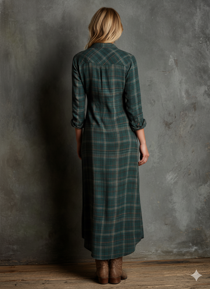 Wren | Plaid Flannel Button Front Long Sleeve Shirt Maxi Dress