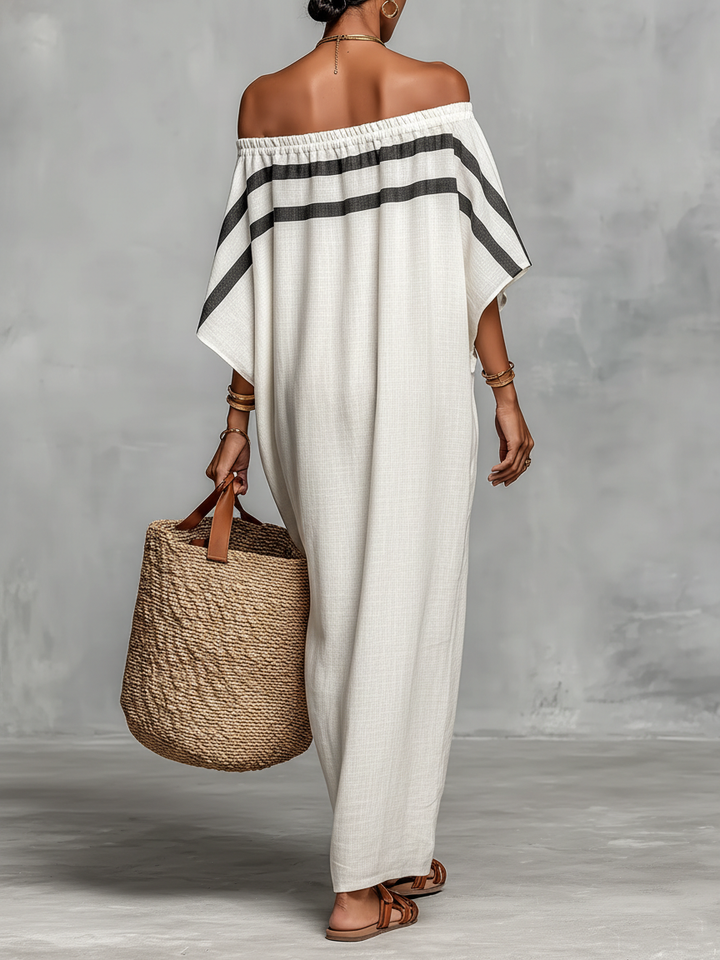 Kendall | Striped Off Shoulder Batwing Sleeve Linen Maxi Dress for Women