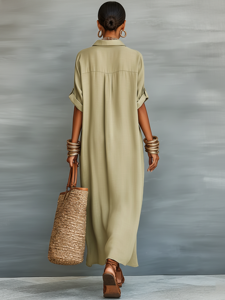Madison | Linen Shirt Maxi Dress for Women with Button Front