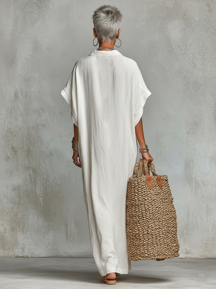 Brooke | White Linen Oversized Shirt Maxi Dress for Women