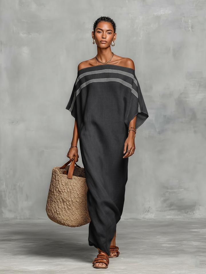 Kendall | Striped Off Shoulder Batwing Sleeve Linen Maxi Dress for Women