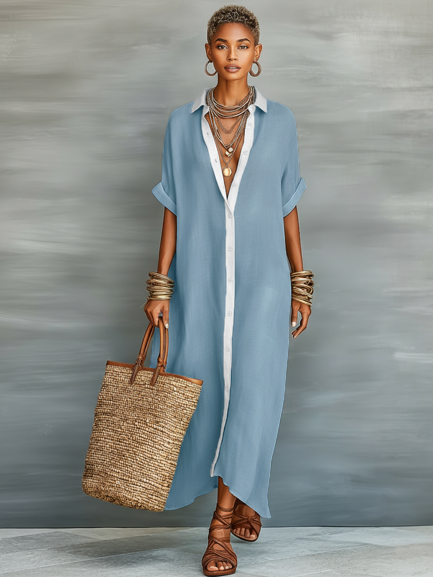 Madison | Linen Shirt Maxi Dress for Women with Button Front