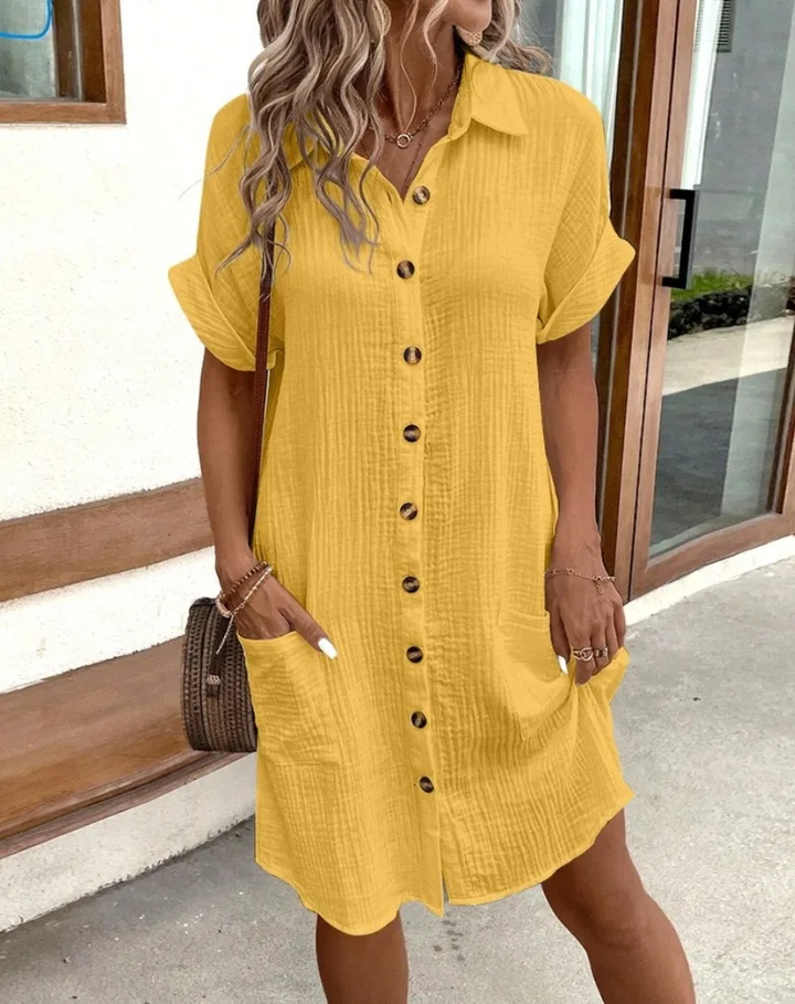 Gabrielle | Cotton Collared Button Down Short Sleeve Shirt Dress