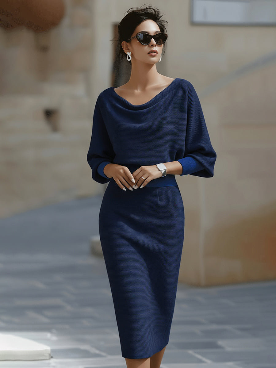 Sienna | Satin Cowl Neck Batwing Sleeve Bodycon Midi Dress