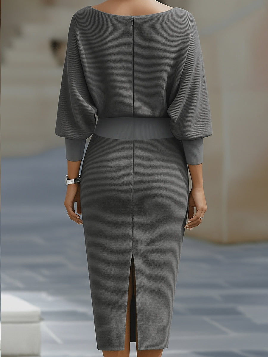 Sienna | Satin Cowl Neck Batwing Sleeve Bodycon Midi Dress