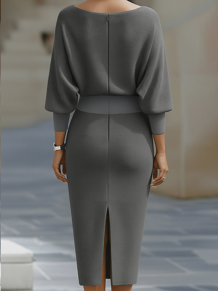 Sienna | Satin Cowl Neck Batwing Sleeve Bodycon Midi Dress