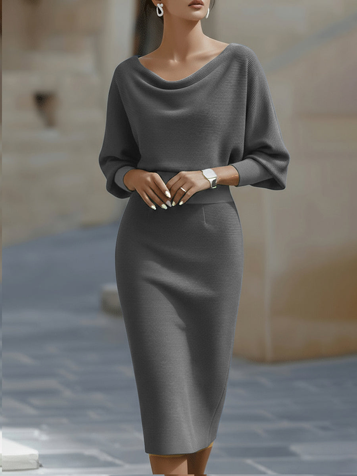 Sienna | Satin Cowl Neck Batwing Sleeve Bodycon Midi Dress