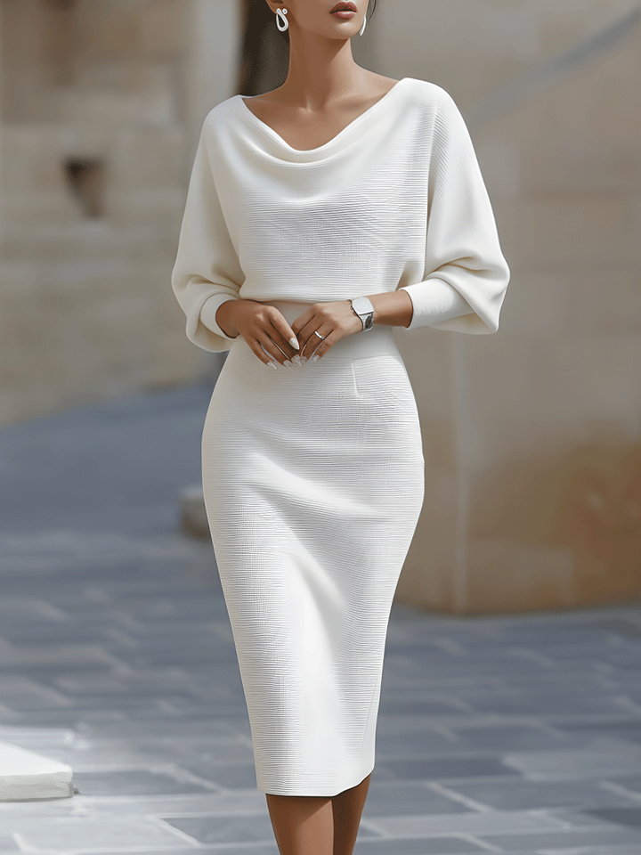 Sienna | Satin Cowl Neck Batwing Sleeve Bodycon Midi Dress