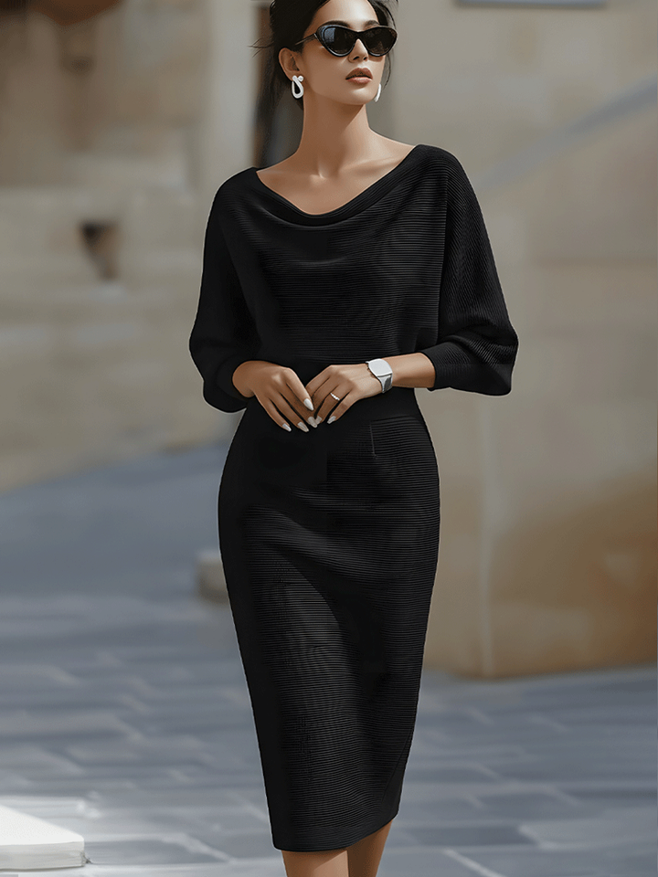 Sienna | Satin Cowl Neck Batwing Sleeve Bodycon Midi Dress