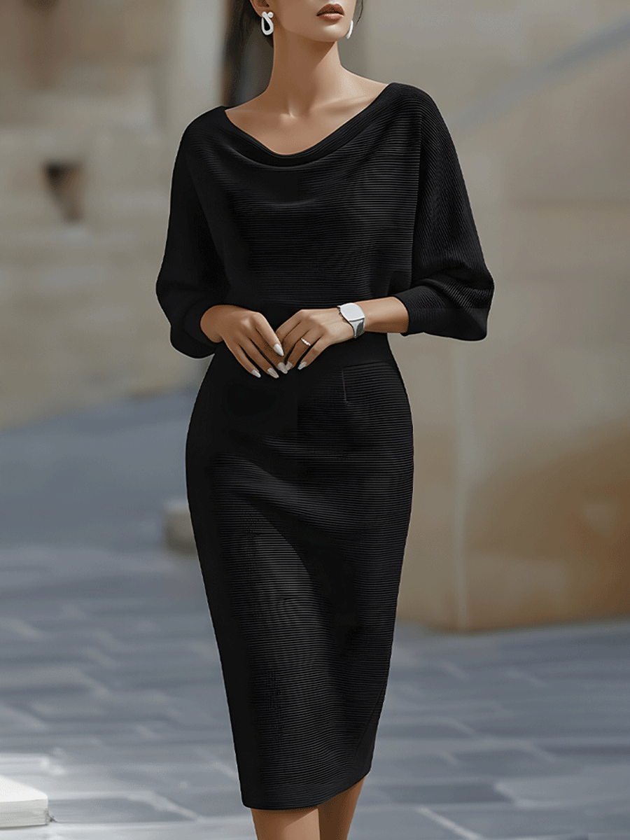 Sienna | Satin Cowl Neck Batwing Sleeve Bodycon Midi Dress