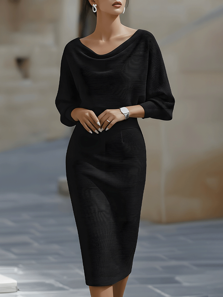 Sienna | Satin Cowl Neck Batwing Sleeve Bodycon Midi Dress