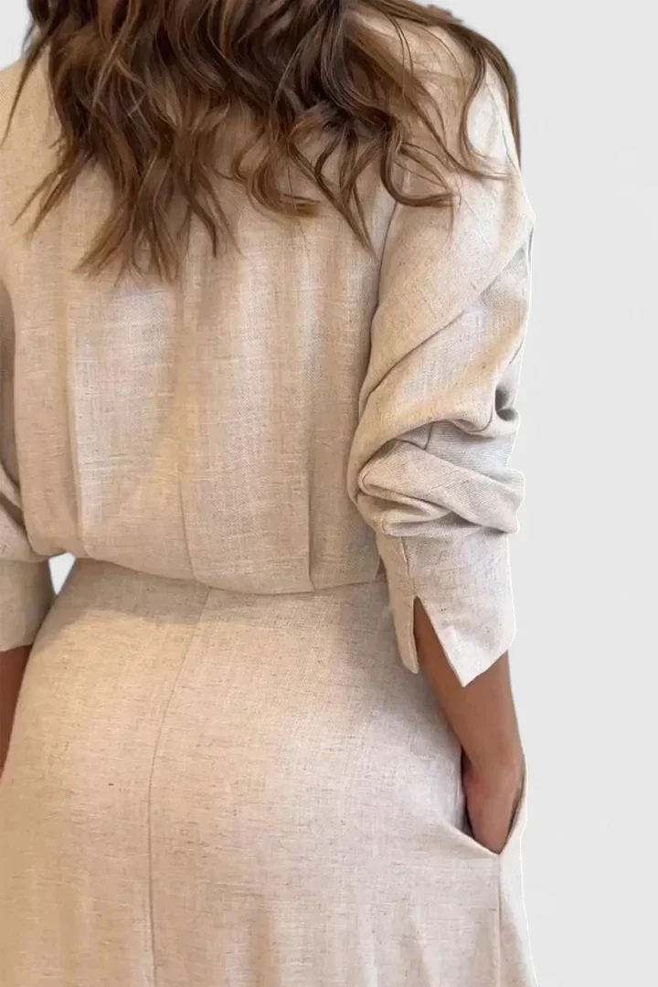 Effortless Satin Maxi Shirt Dress for Women with Button Front Tie Waist Side Slit Flowy Style