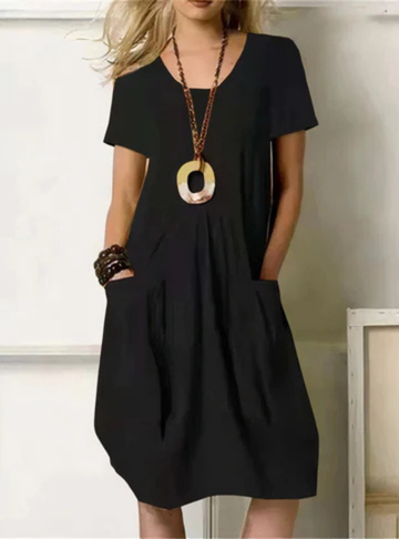 Kendall | Cotton Gathered Pocket Short Sleeve Midi Dress
