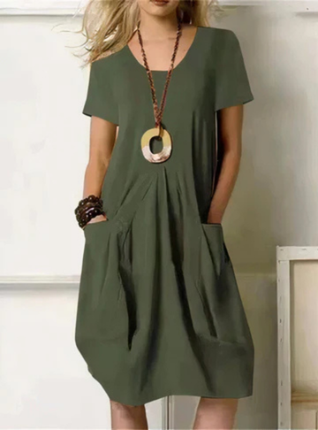 Kendall | Cotton Gathered Pocket Short Sleeve Midi Dress