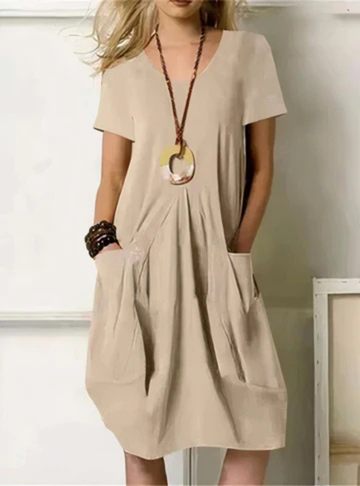 Kendall | Cotton Gathered Pocket Short Sleeve Midi Dress