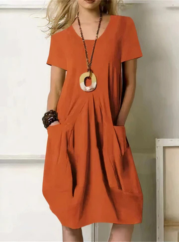 Kendall | Cotton Gathered Pocket Short Sleeve Midi Dress