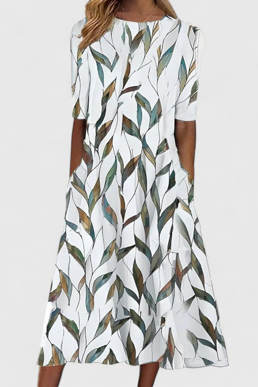 Brooke | Cotton Floral Print Round Neck Pocket Midi Dress