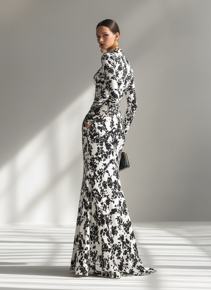 Vivienne | Floral Print Ruched Turtleneck Maxi Dress for Women