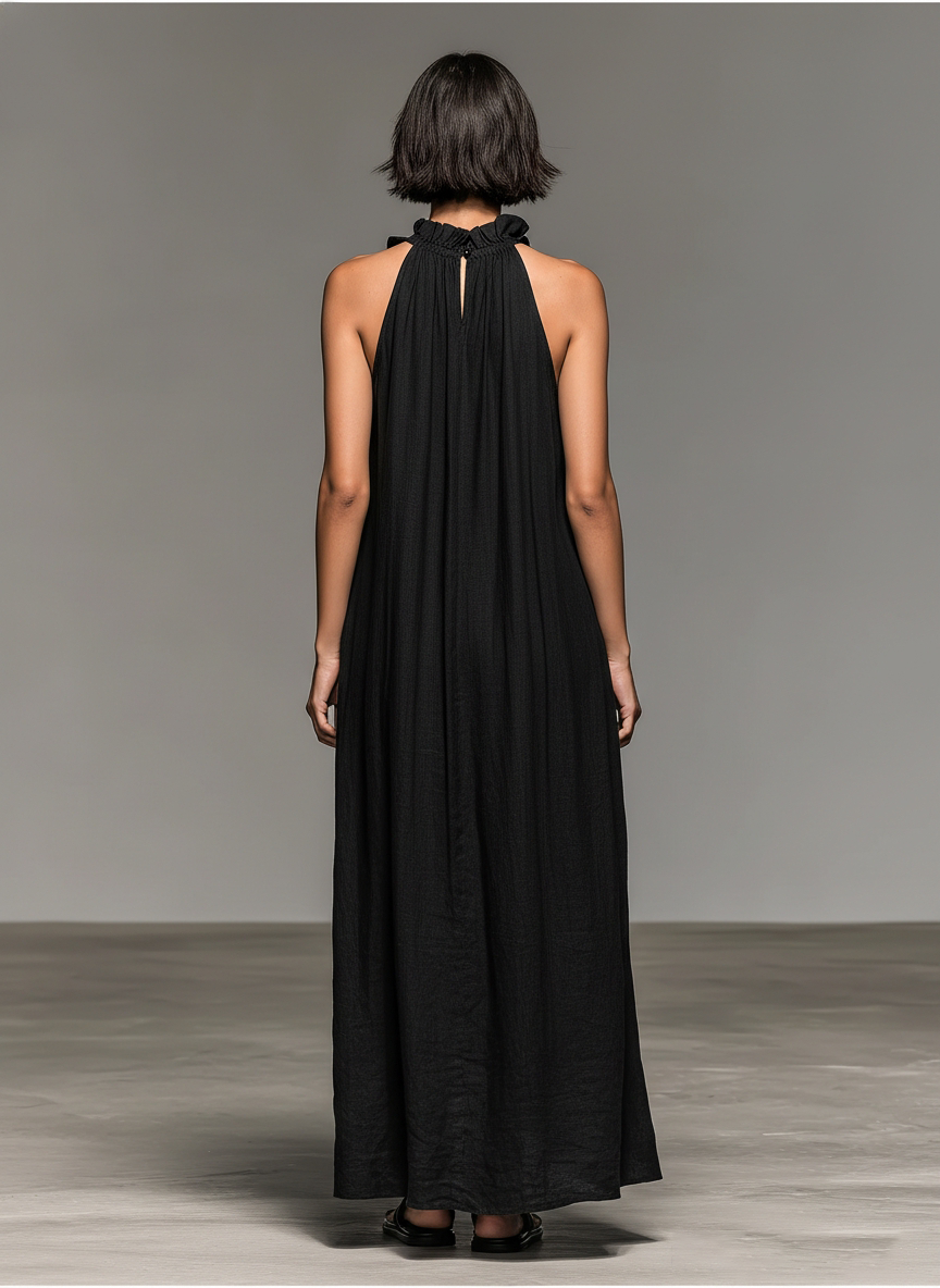 Jasmine | Linen Ruffle Halter Neck Sleeveless Maxi Dress for Women