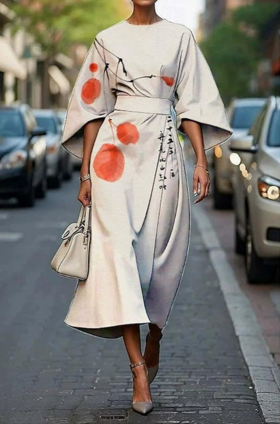 Delilah | Floral Embroidered Kimono Sleeve Belted Midi Dress