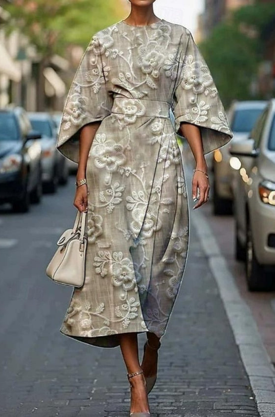Delilah | Floral Embroidered Kimono Sleeve Belted Midi Dress