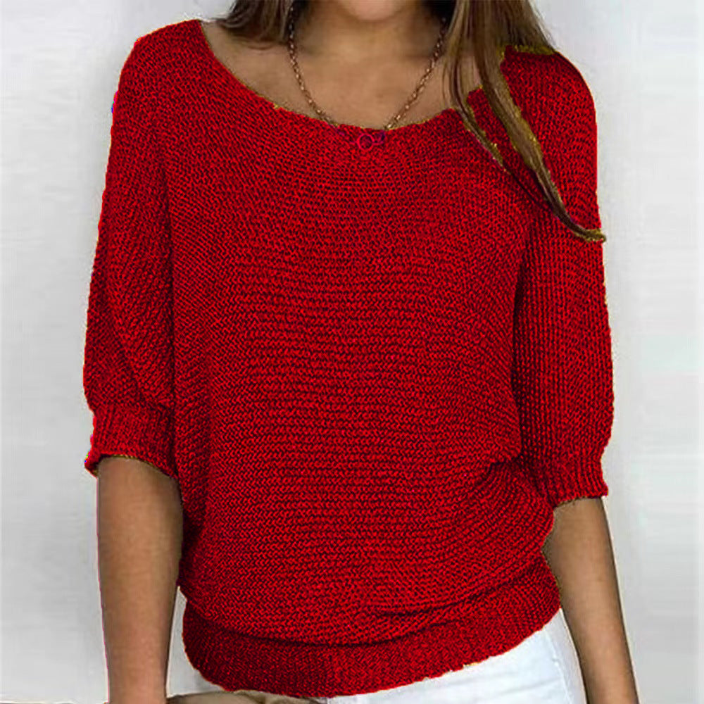 Comfortable Ribbed Knit Sweater for Women with Scoop Neck Batwing Sleeve Relaxed Oversized Style