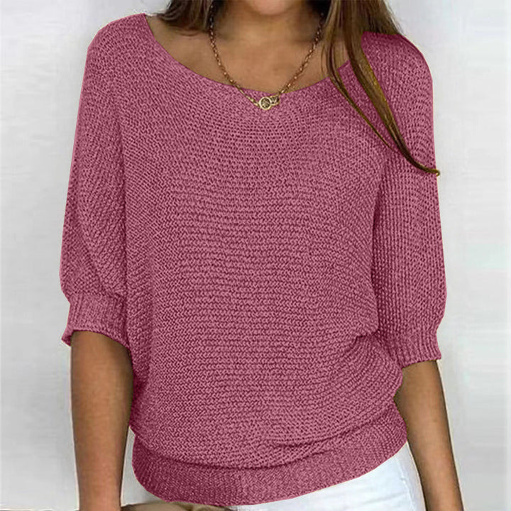 Comfortable Ribbed Knit Sweater for Women with Scoop Neck Batwing Sleeve Relaxed Oversized Style