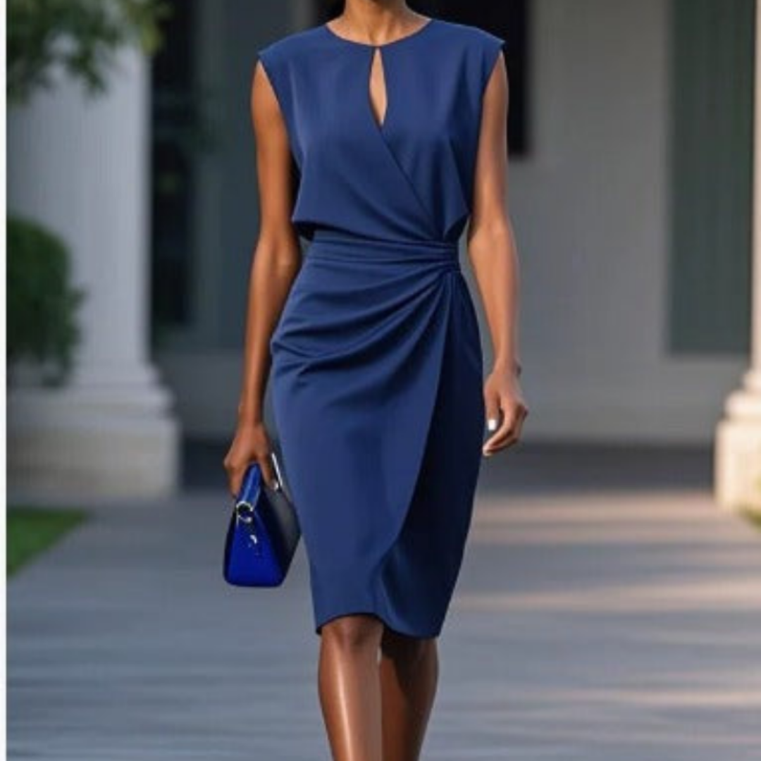 Piper | Stretch Keyhole Neck Ruched Waist Sleeveless Cocktail Midi Dress