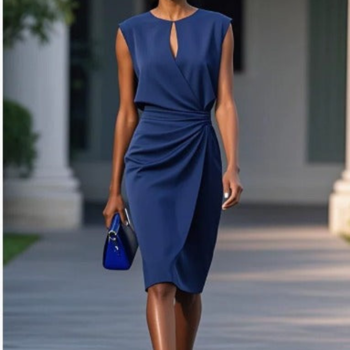 Piper | Stretch Keyhole Neck Ruched Waist Sleeveless Cocktail Midi Dress