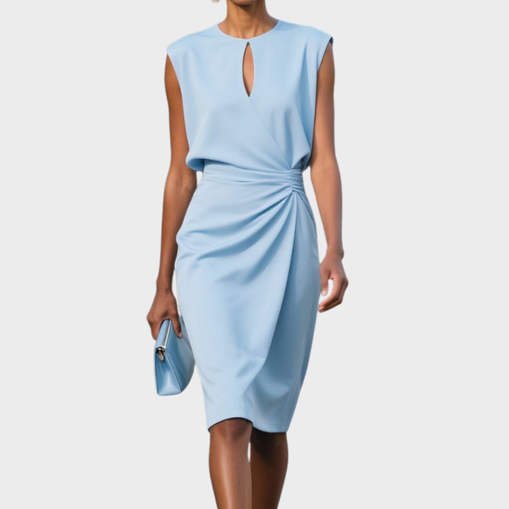 Piper | Stretch Keyhole Neck Ruched Waist Sleeveless Cocktail Midi Dress