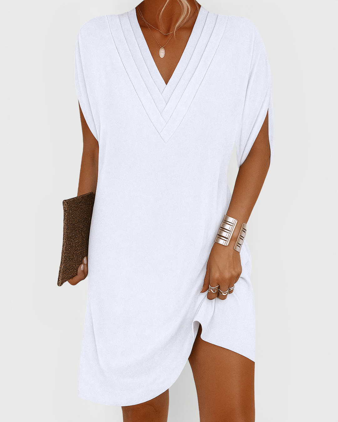 Jasmine | Stretch V Neck Split Sleeve Casual Mini Dress
