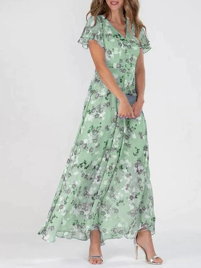 Blair | Chiffon Floral Flutter Sleeve V Neck Maxi Dress