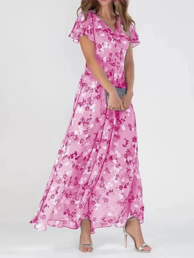Blair | Chiffon Floral Flutter Sleeve V Neck Maxi Dress