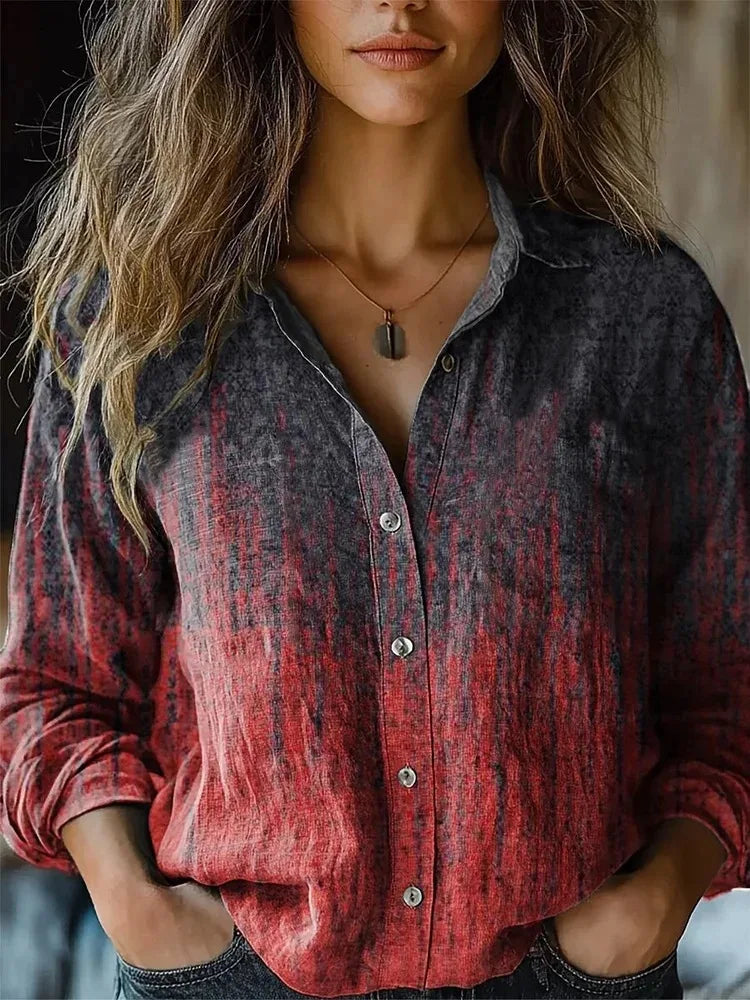 Effortless Floral Print Blouse for Women with V Neck Long Sleeve Quarter Zip Oversized Bohemian Style