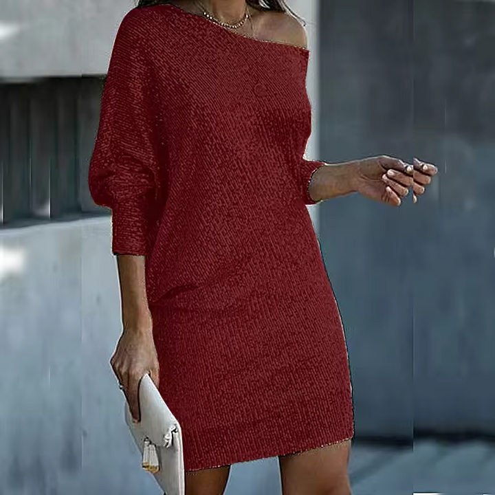 Elegant Sequin Mini Dress for Women with One Shoulder Batwing Sleeve Bodycon Sparkle Style