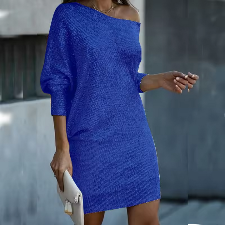 Elegant Sequin Mini Dress for Women with One Shoulder Batwing Sleeve Bodycon Sparkle Style