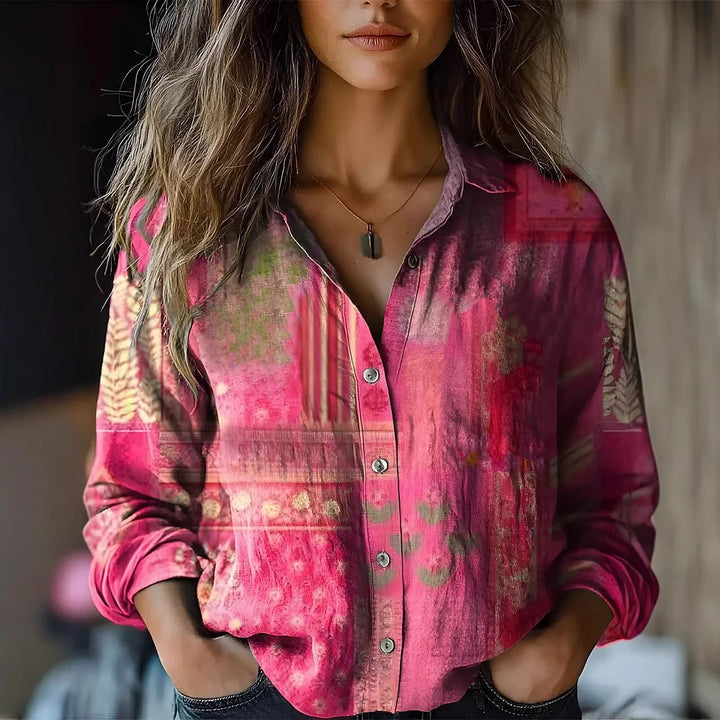 Effortless Floral Print Blouse for Women with V Neck Long Sleeve Quarter Zip Oversized Bohemian Style