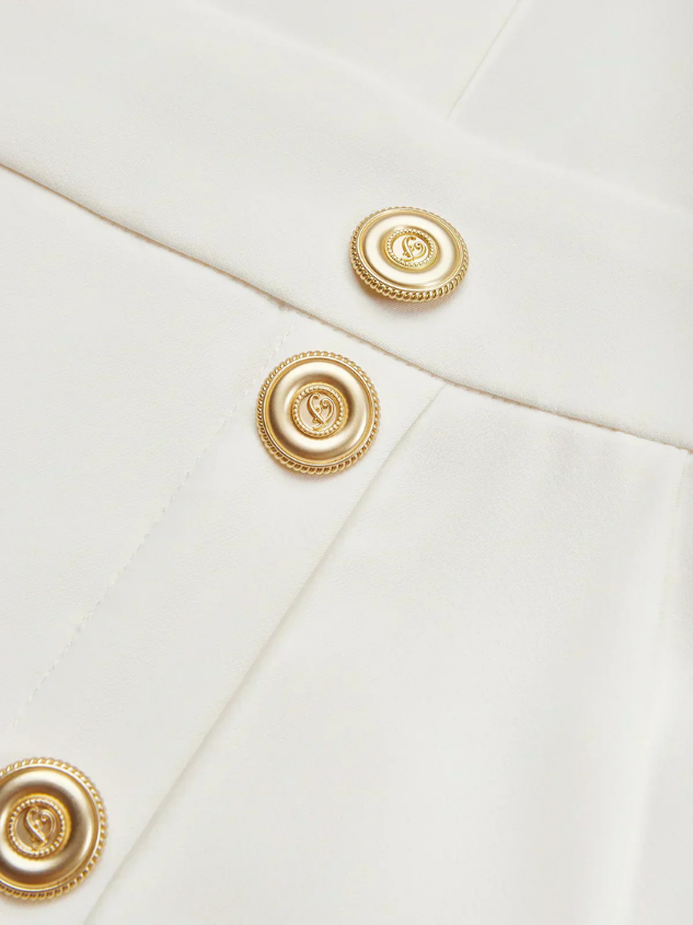 Chloe | Stretch Sleeveless Gold Button Front Slit Midi Dress